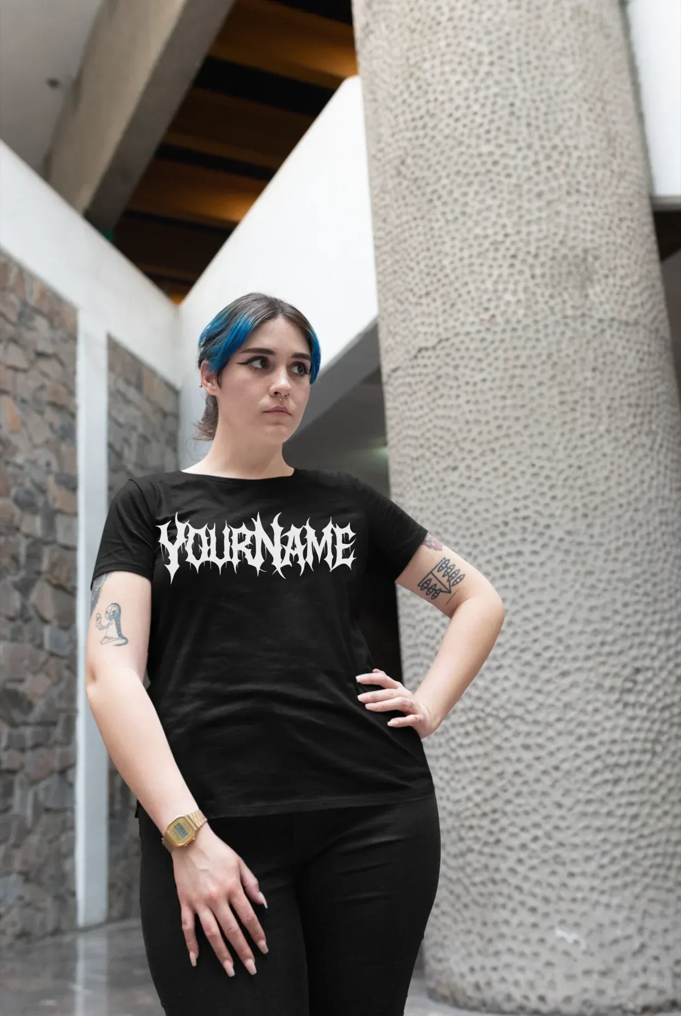 plus-size-tee-mockup-of-a-cool-blue-haired-girl-posing-in-an-urban-scenario-25482