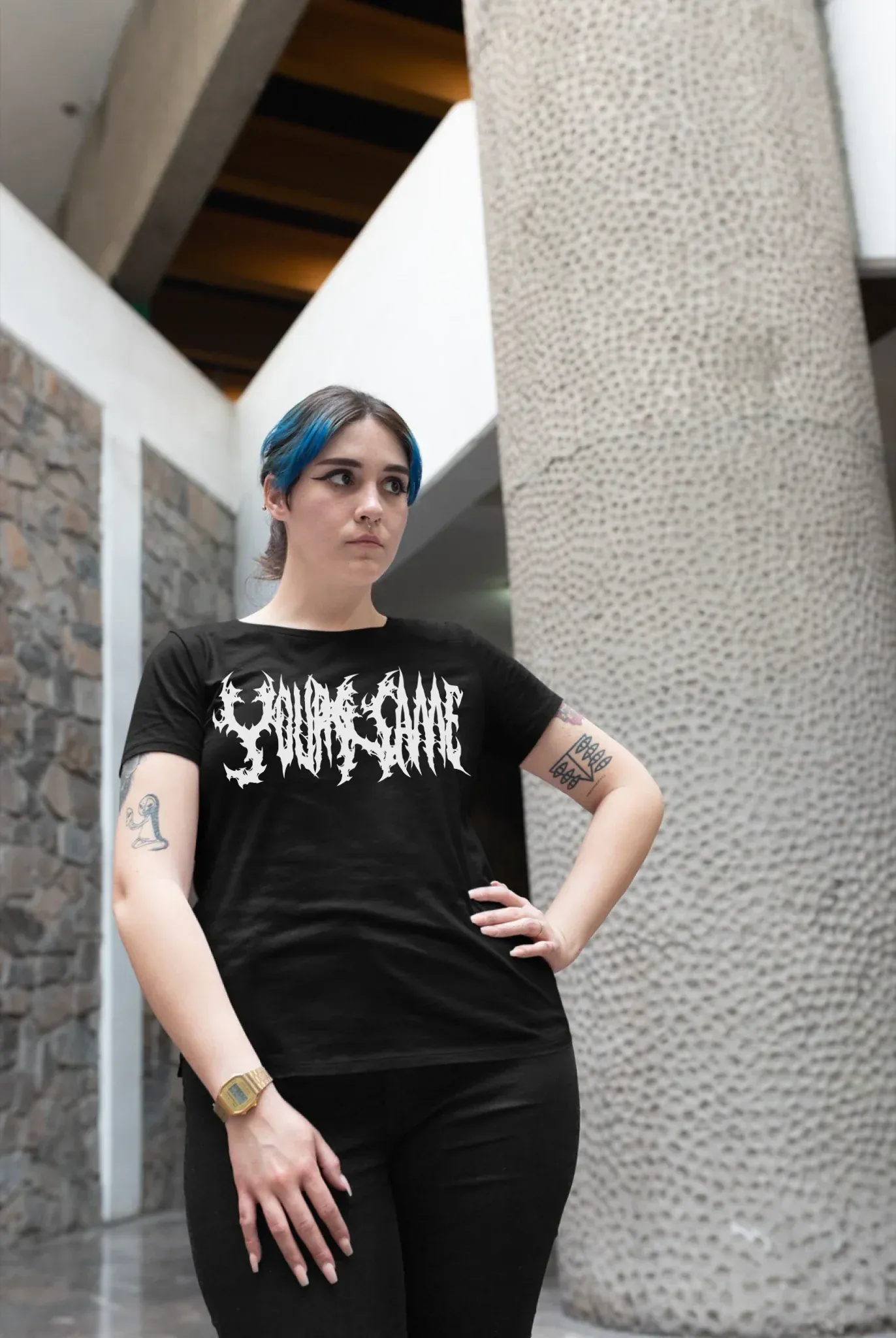 plus-size-tee-mockup-of-a-cool-blue-haired-girl-posing-in-an-urban-scenario-25482